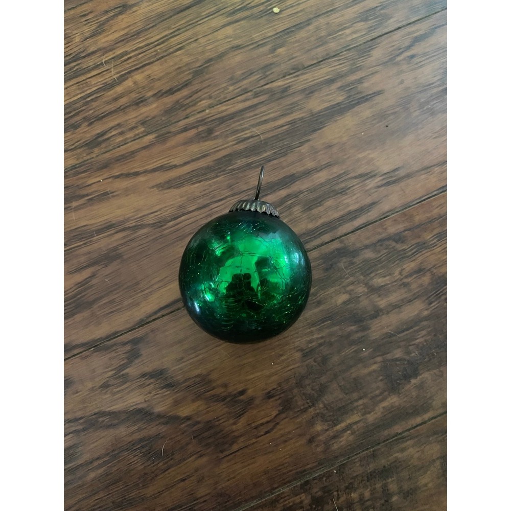 Green Crackle‎ Glass German Kugel Style 67 mm Ball Christmas Ornament Vtg